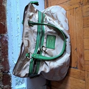 Authentic Classic "C" Coach Purse, Brown and Green, No M1259-F22947